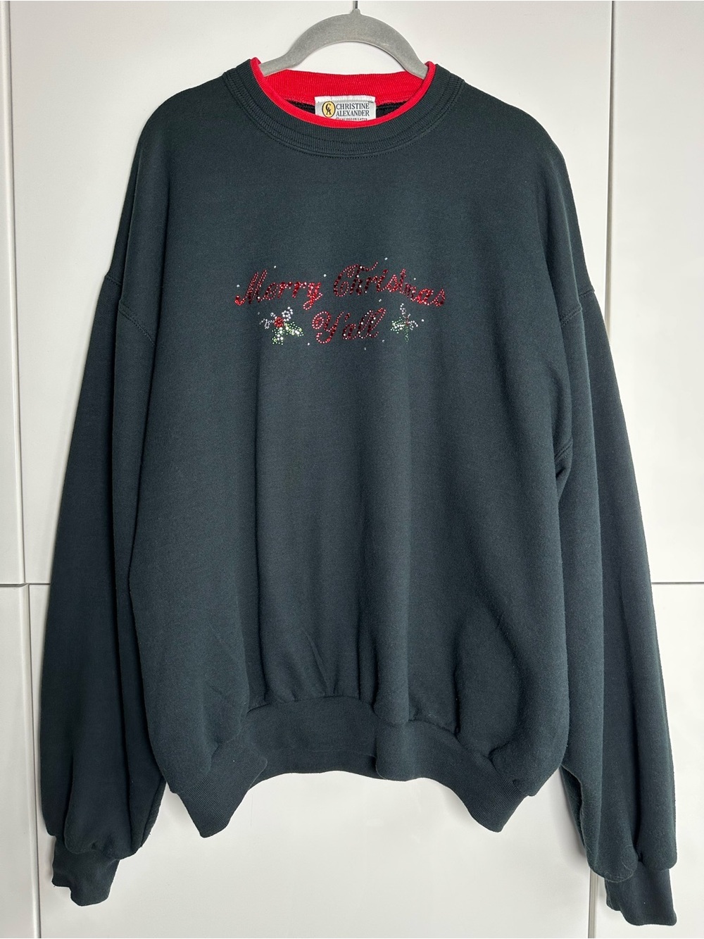 Christine Alexander Christmas Studded Novelty Sweatshirt Unique Black Large